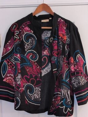 Choices Black Jacket with Pink and Teal Embroidered Design